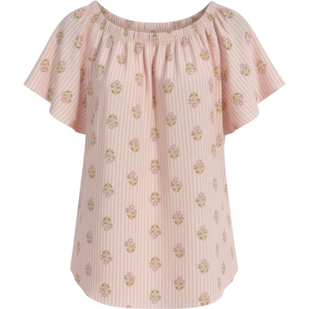 LC Lauren Conrad Blouse Womens XXL Pink Floral Stripe Short Sleeve Tunic Top